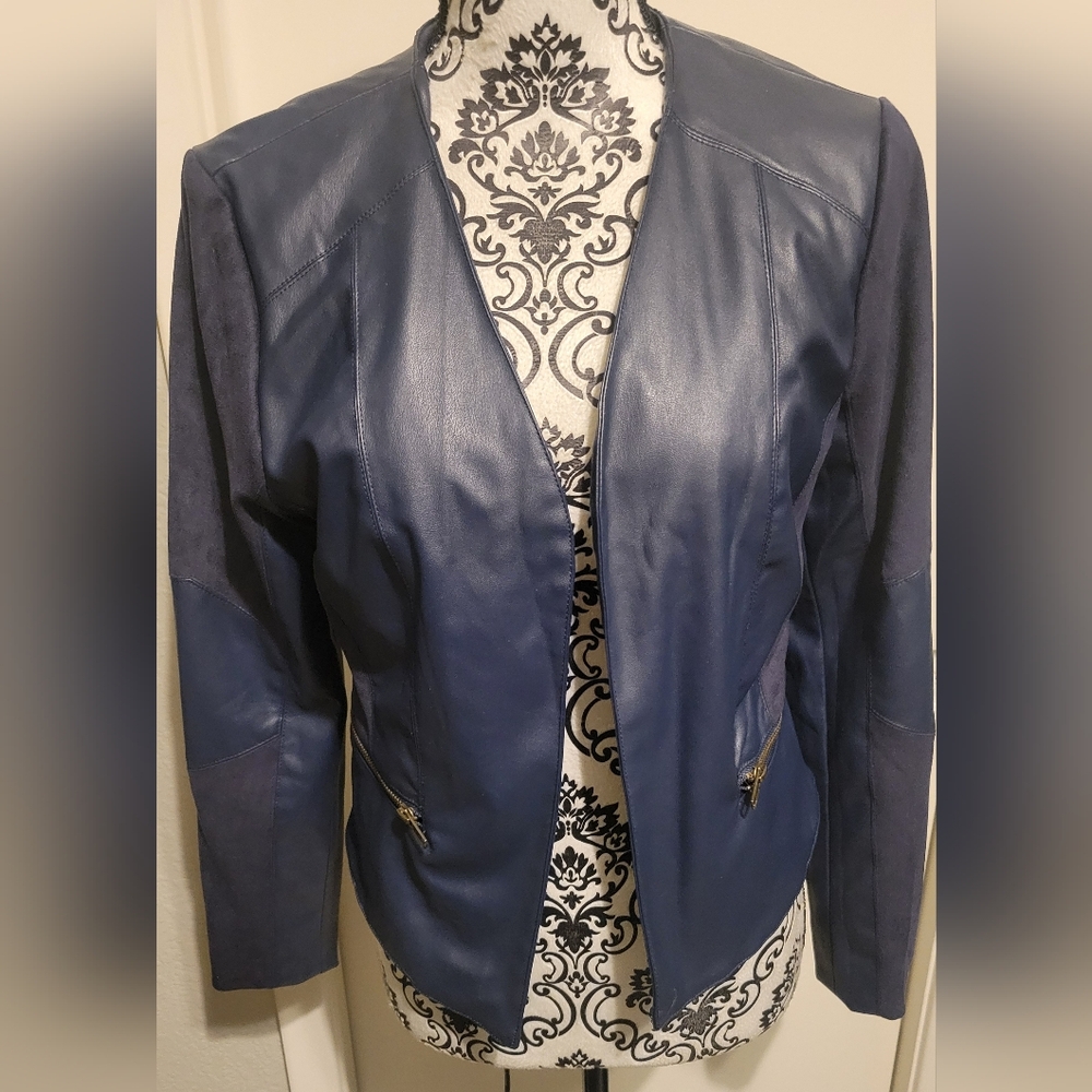 Skies Are Blue Faux Leather Jacket Sz XS‎ Navy Blue